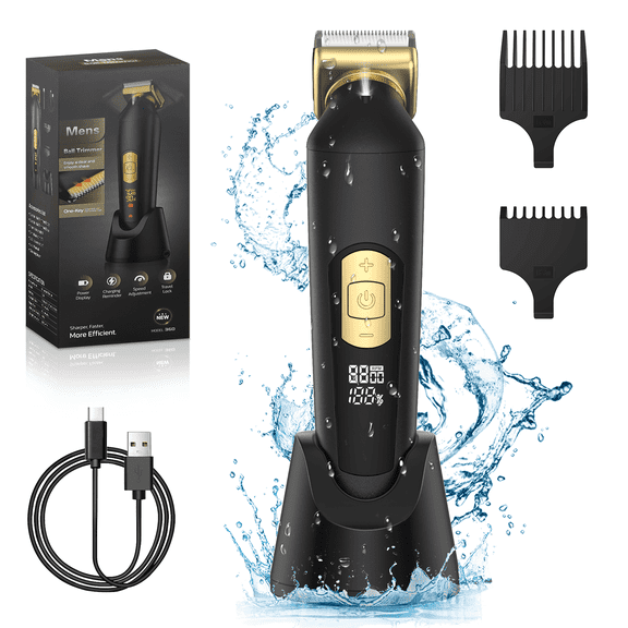 Body Hair Trimmer for Men, IPX7 Waterproof Ball Trimmer Men with 5 Speeds, LED Light, Wet/Dry Groomer, USB-C Rechargeable, Groin and Body Shaver