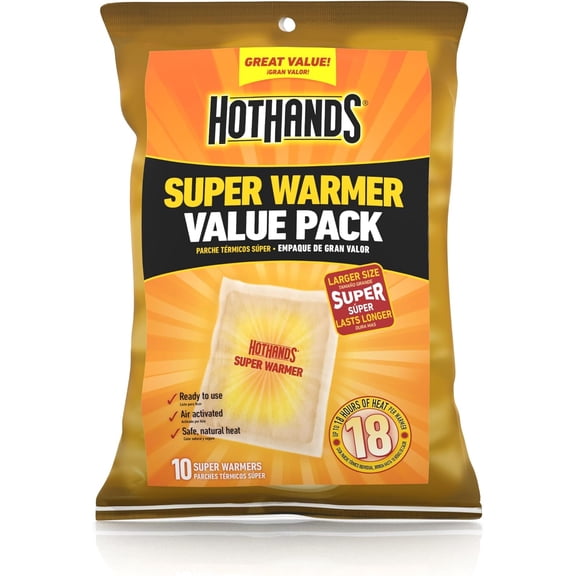 Body & Hand Super Warmers - Long Lasting Natural Odorless Air Activated Warmers - Up to 18 Hours of Heat - 10 Individual Warmers