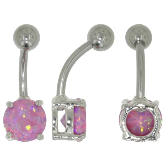 Body Jewelry - 14G Surgical Steel Crystal Belly Barbell - Pink Glitter