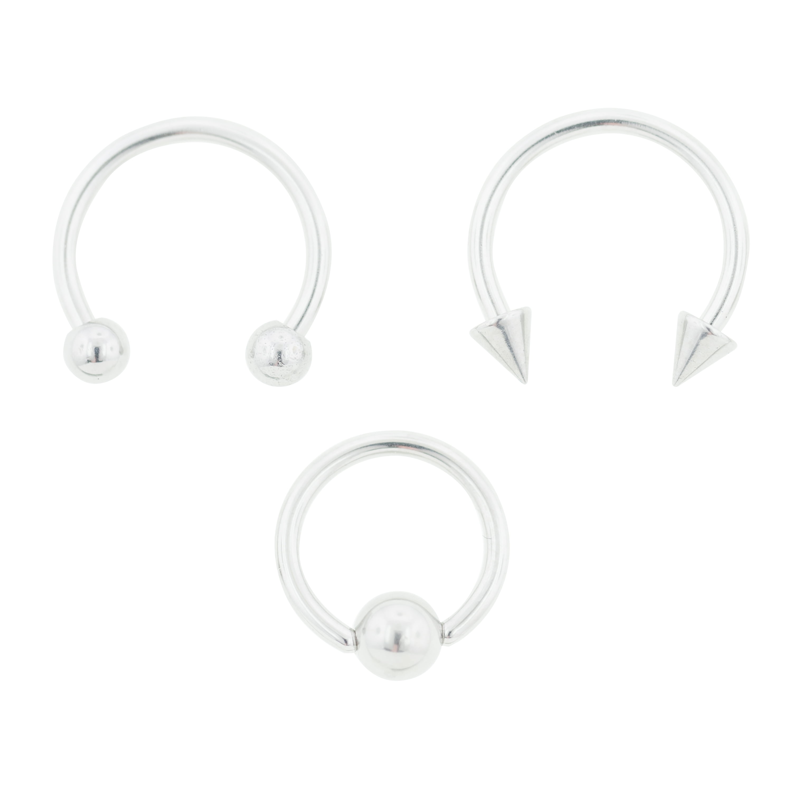 Body Jewelry Women's 16G Surgical Steel Horseshoes and Captive Bead Hoop Set, 3-Pack
