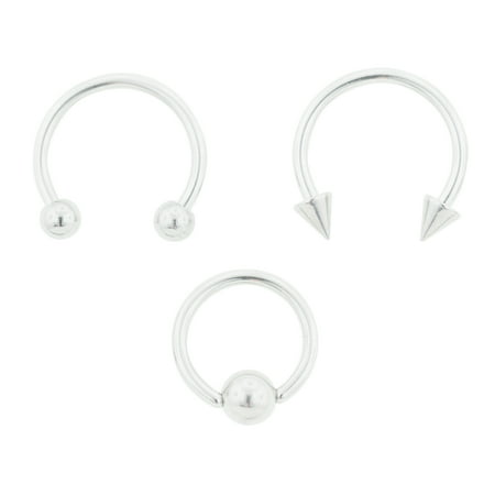 Body Jewelry Women's 16G Surgical Steel Horseshoes and Captive Bead Hoop Set, 3-Pack