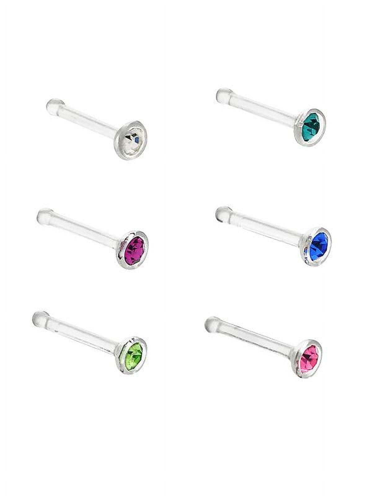 Body Jewelry 20 Gauge Retainer Crystal Bioflex, 6 Pack, assorted colors