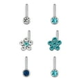 thumbnail image 1 of Body Jewelry- Adult Women's 22 Gauge Stainless Steel Multi Shape Crystal Nose Rings, 6 Pack, 1 of 8