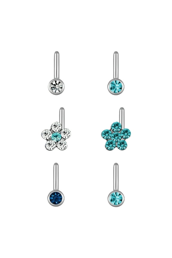 - Adult Women's 22 Gauge Stainless Steel Multi Shape Crystal Nose Rings, 6 Pack