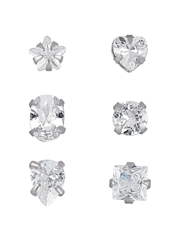 22G Women's Stainless Steel Crystal Nose Rings, 6 Pack