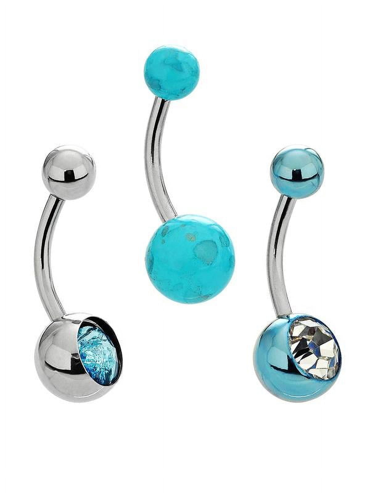 Body Jewelry Belly Banana Ring Set Blue Assorted, Surgical Steel, 14 Gauge, Body Piercing Jewelry