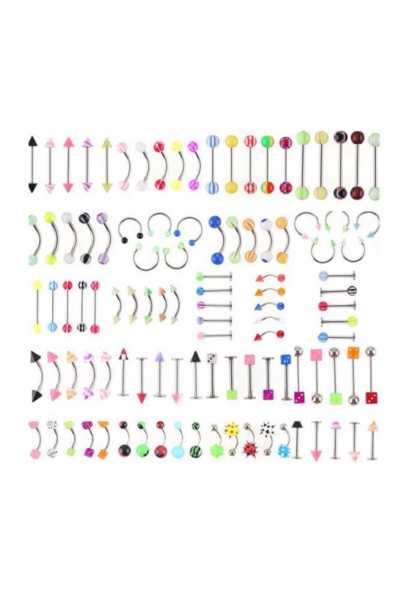 Body Jewelry, Czzoypi 105pcs Stainless Steel Piercing Kit, Random Color Assorted Eyebrow Navel Belly Tongue Nose Rings Unisex Collection