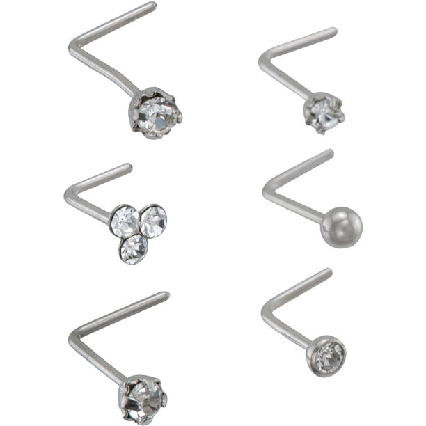 Body Jewelry L Shaped Nose Stud Value Pack, Clear