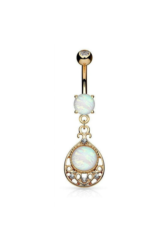 Body Jewelry Rose Gold Belly Ring Opal Vintage Filigree Design 14g