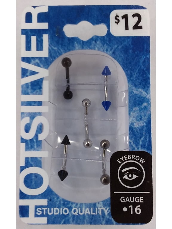 Stainless Steel 16g Eyebrow Ring Spikes & Ball, 5 Pack