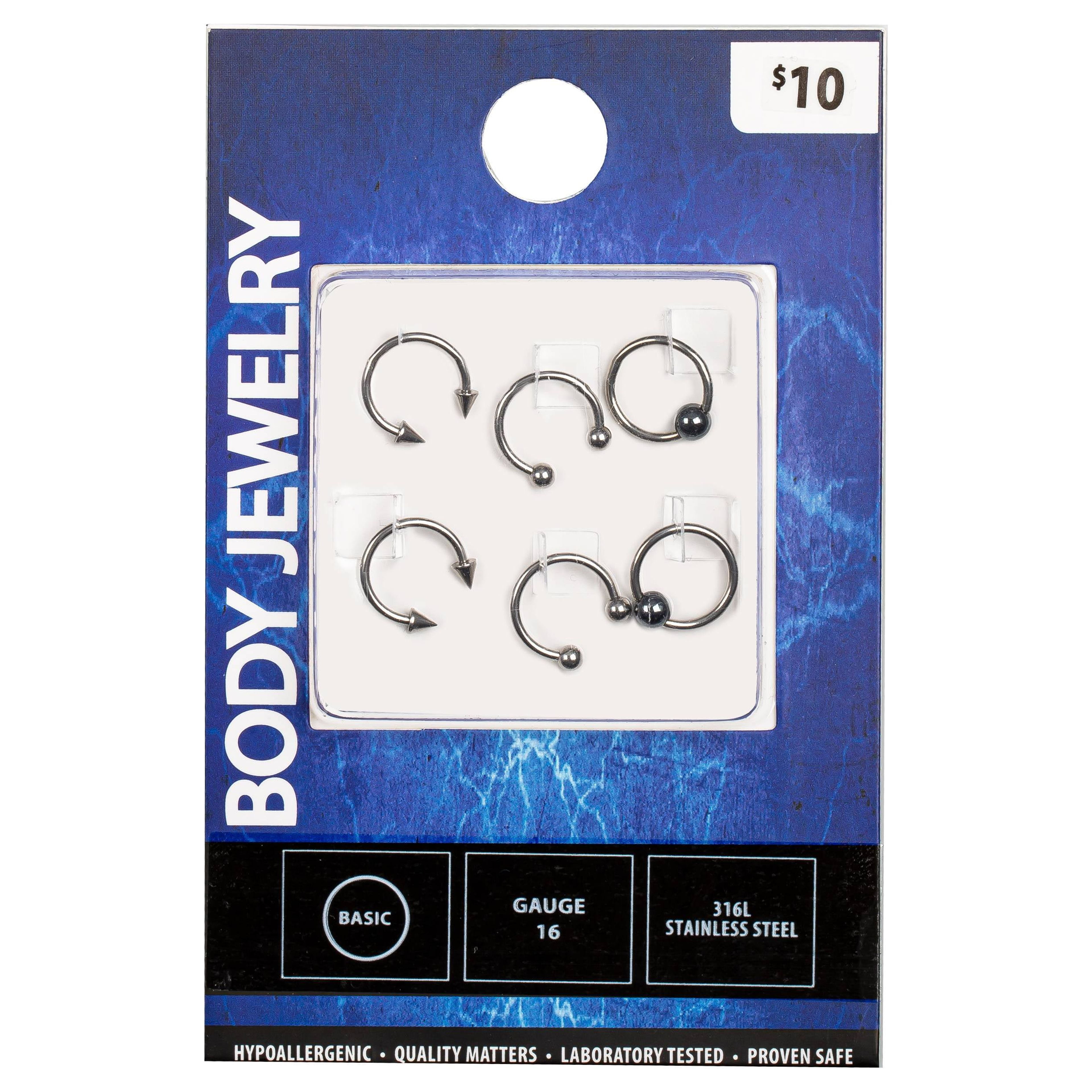 Body Jewelry Women s Stainless Steel 16G Hoop and Horseshoe Cartilage Earrings 6 Pack Walmart