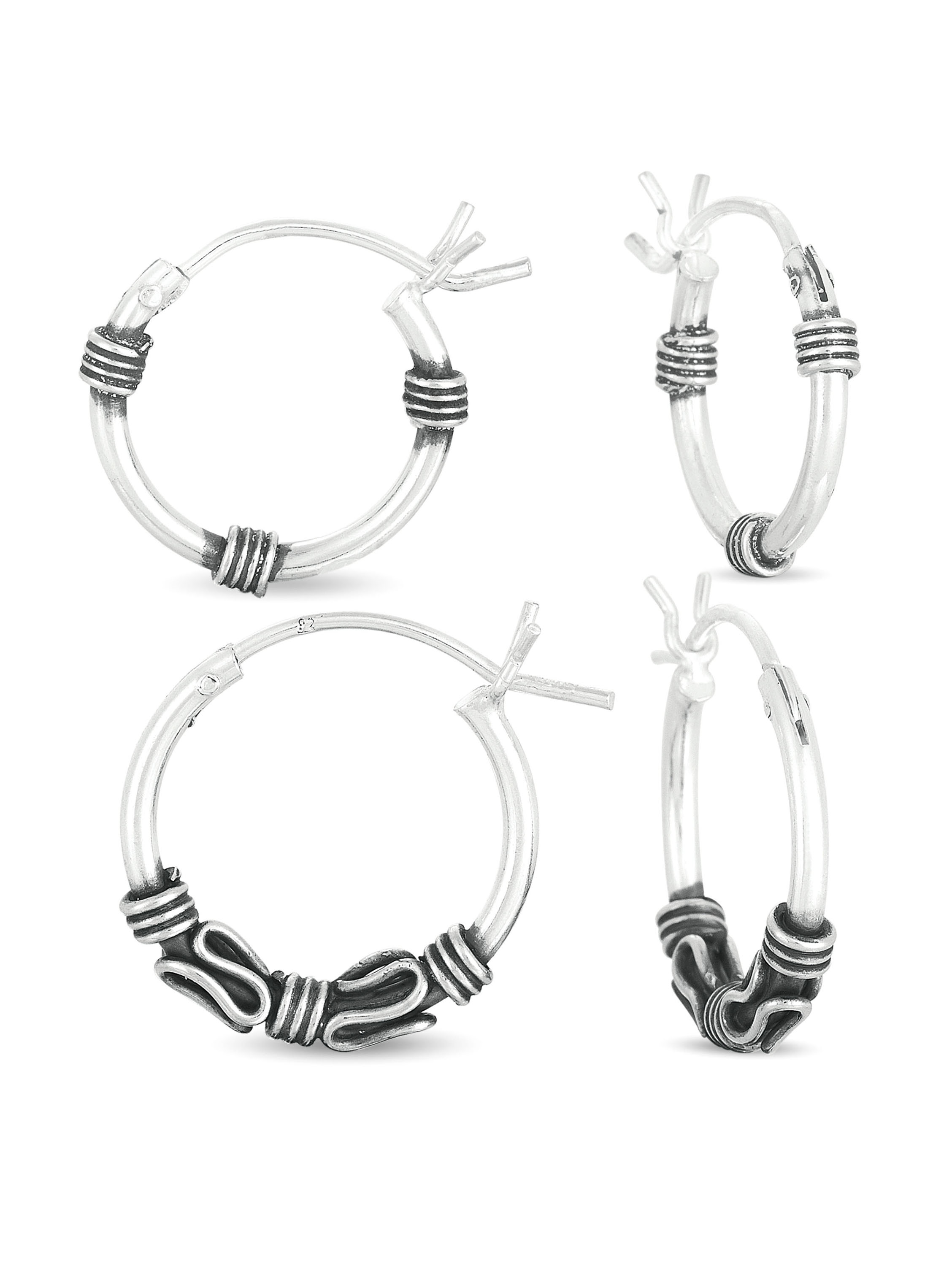 Body Jewelry Sterling Silver Bali Hoop Earrings Set - image 1 of 1