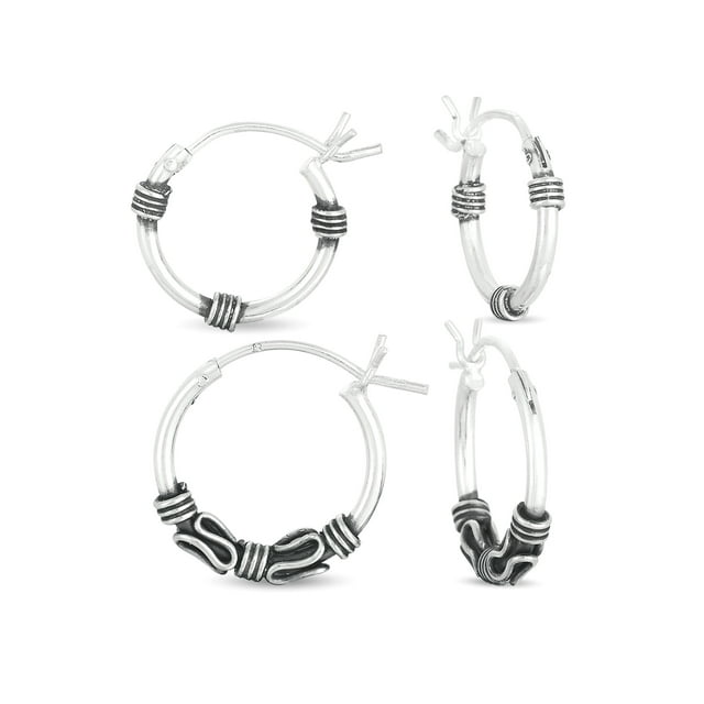 Body Jewelry Sterling Silver Bali Hoop Earrings Set