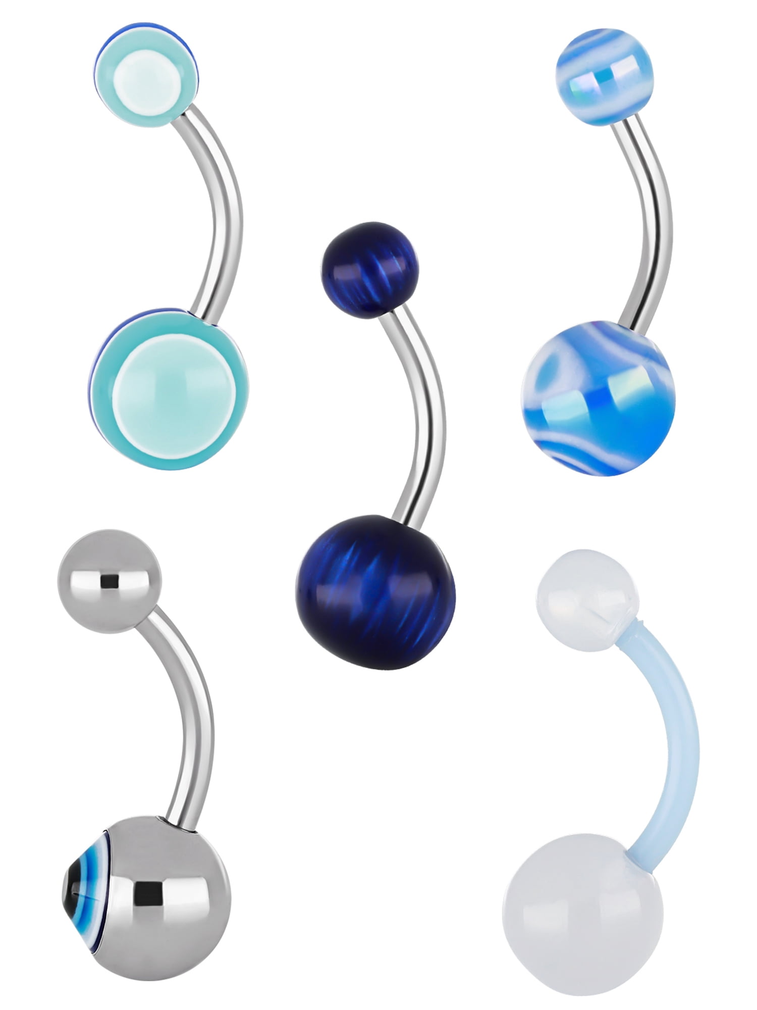 Body Jewelry Women's Stainless Steel 14 Gauge Belly Ring Assorted 5-Pack