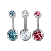 Women's Multicolor Crystal 14G Belly Rings 3-Pack
