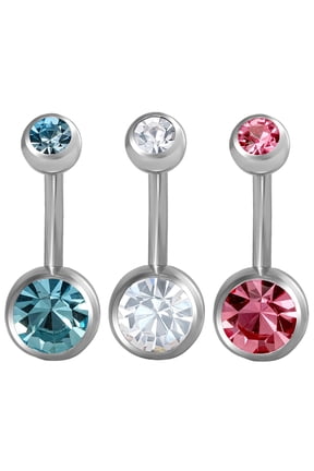 Women's Multicolor Crystal 14G Belly Rings 3-Pack