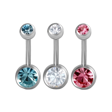 Women's Multicolor Crystal 14G Belly Rings 3-Pack