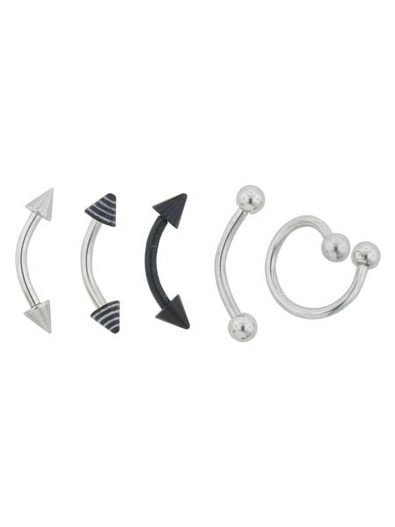 Women's 16 Gauge Stainless Steel & Bioplast Eyebrow Barbells & Twist in Black & White, 5 Pack