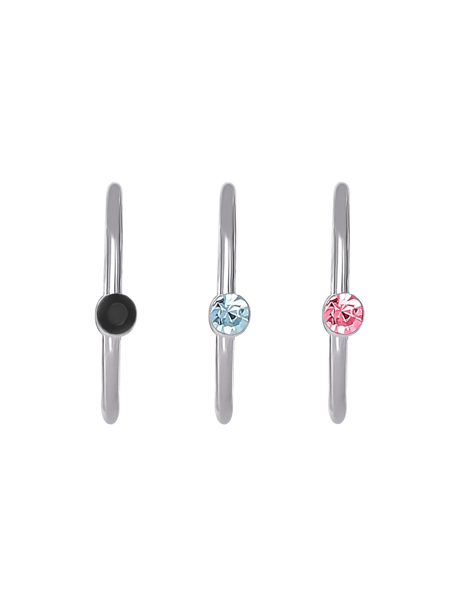 Body Jewelry Women's 16-Gauge Surgical Steel Nose Hoops with Crystal Accents, 3 Pack