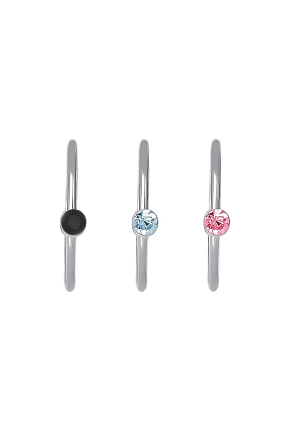 Women's 16-Gauge Surgical Steel Nose Hoops with Crystal Accents, 3 Pack