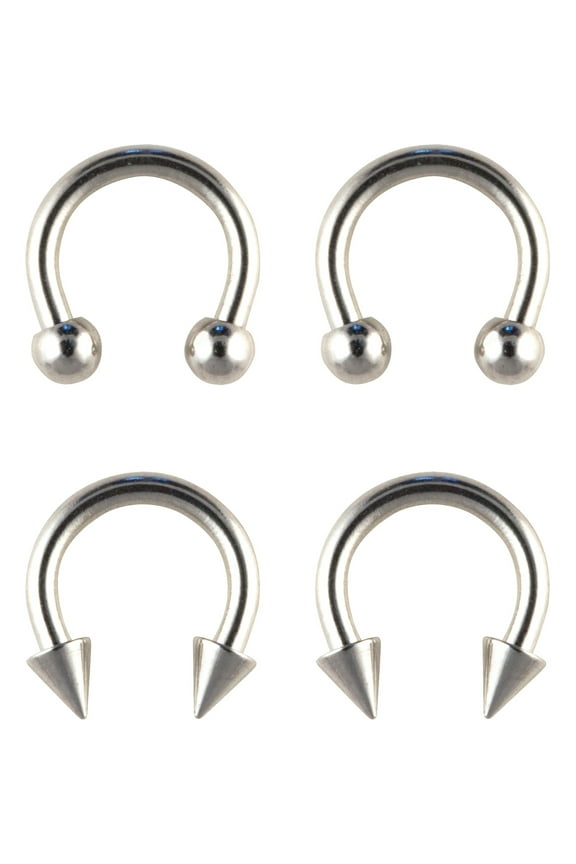 Women's 16G Stainless Steel Horseshoe Nose Rings, Value Pack