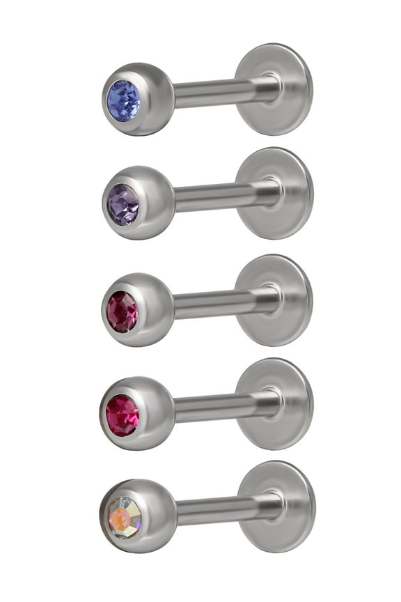Women's 18 Gauge Assorted Crystal Labret/Monroe, 5 Pack