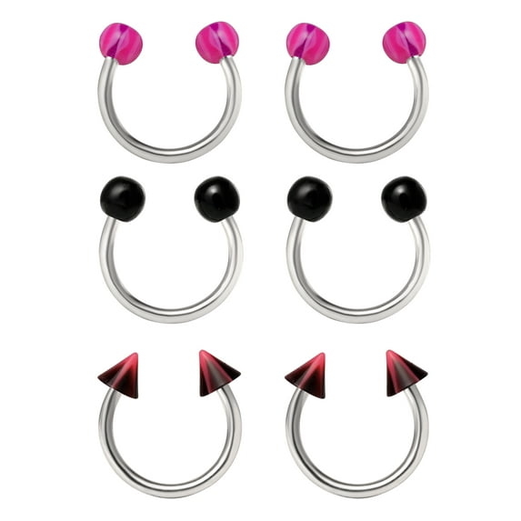 Body Jewelry Women's 18 Gauge Multi-Color Stainless-Steel Horseshoe Cartilage, 6 Pack