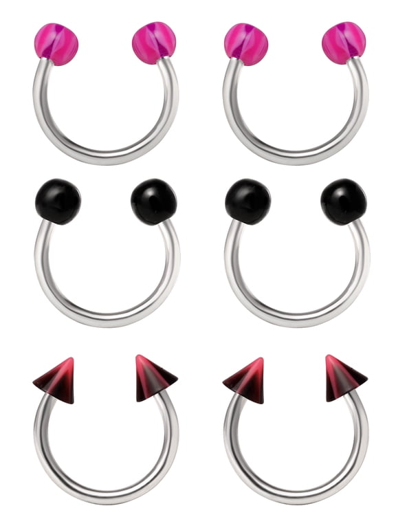 Women's 6-Piece 18 Gauge Stainless Steel Multi-Color Horseshoe Cartilage Set