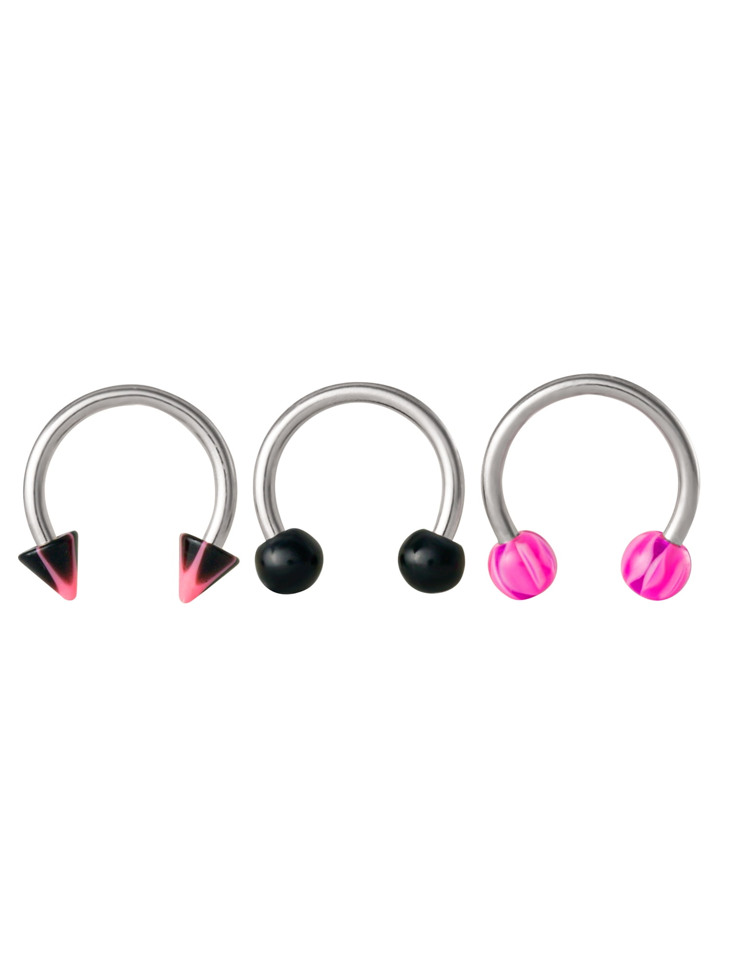Body Jewelry Women's Value Pack 18 Gauge Stainless Steel Horseshoe Nose Rings, Pink and Black