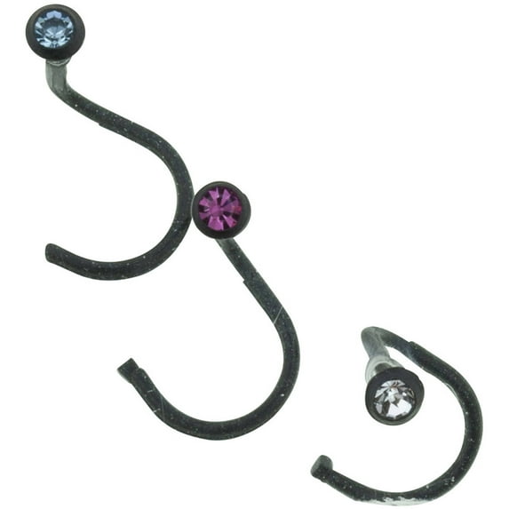 Women's 22G Black Stainless Steel Crystal Nose Screw Trio