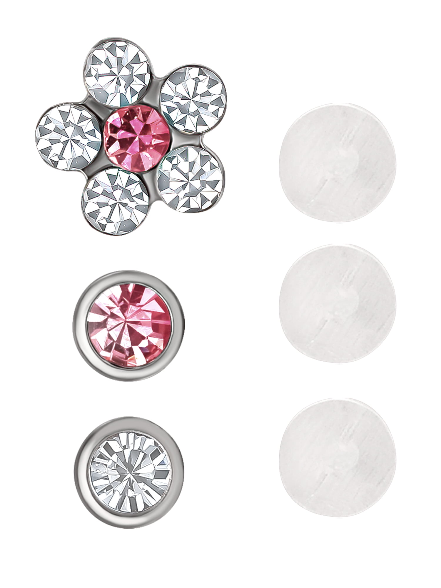 Body Jewelry Women's 22G Steel Nose Studs with Crystals, 6 Pack