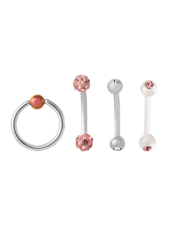 Women's 16 Gauge Stainless Steel Eyebrow Rings 4 Pack