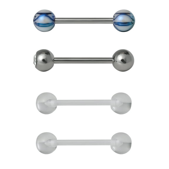 Stainless Steel Women's 14 Gauge Crystal Barbell & Retainer Belly Rings, 4 pack