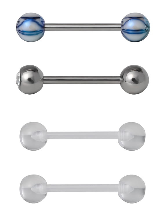 Stainless Steel Women's Crystal Belly Rings, 4 Pack