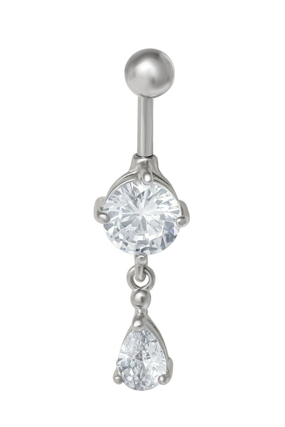 Women's Body Jewelry 14G Stainless Steel Crystal Dangle Belly Ring