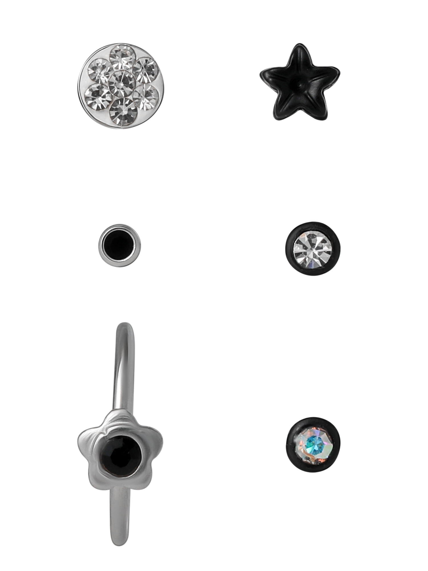 Body Jewelry Women's Jewelry 22G Stainless Steel Multi Color Hoop and Stud Nose Rings, 6 Pack
