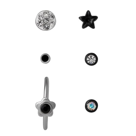 Body Jewelry Women's Jewelry 22G Stainless Steel Multi Color Hoop and Stud Nose Rings, 6 Pack