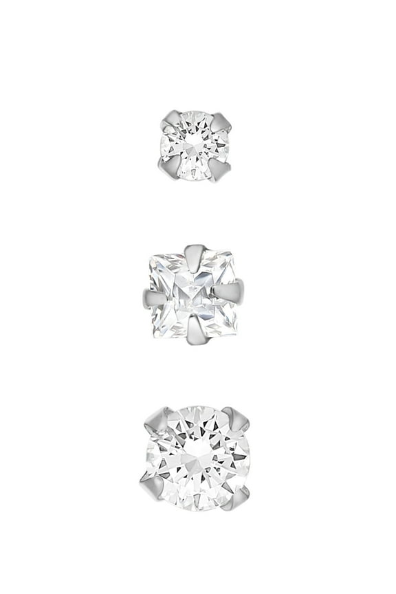 Women's Round Prong-Set White Crystal 22-gauge Nose Stud Stainless Steel, 3 Pieces