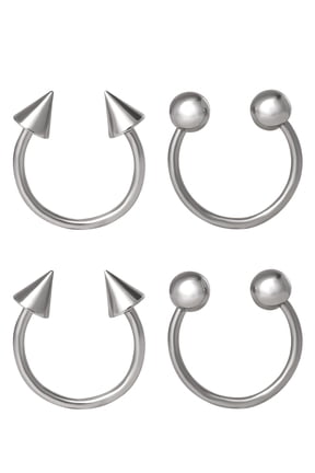 Women's 14G Stainless Steel Horseshoe Nose Rings 4-Pack