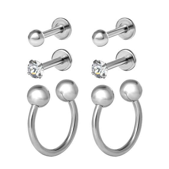 Body Jewelry Women's Stainless Steel 16 Gauge Crystal Labret & Monroe Nose Ring, 4 Pack