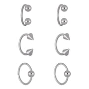 Body Jewelry Womens Stainless Steel 20 Gauge Hoop & Horseshoe Cartilage, Set of 6
