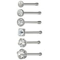 thumbnail image 1 of Body Jewelry Women's Stainless Steel 22G Crystal Stud Nose Rings, 6 pack Set, 1 of 5