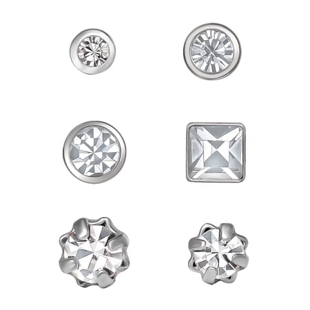Women's Stainless Steel Crystal Stud Nose Rings, 6 Pack Set, 22G Hypoallergenic