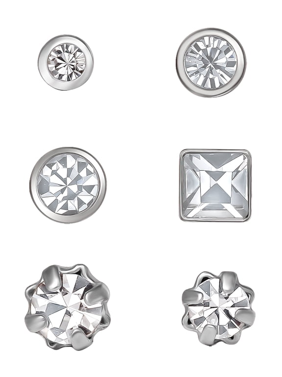 Women's Stainless Steel Crystal Stud Nose Rings, 6 Pack Set, 22G Hypoallergenic