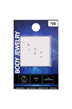 Women's Stainless Steel 22G Multi Shape Crystal Stud Nose Rings, 6 pack