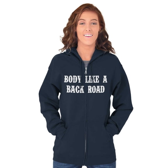 Body Like A Back Road Country Lyrics Womens Plus Size Graphic Zipper Hoodie Brisco Brands 2X