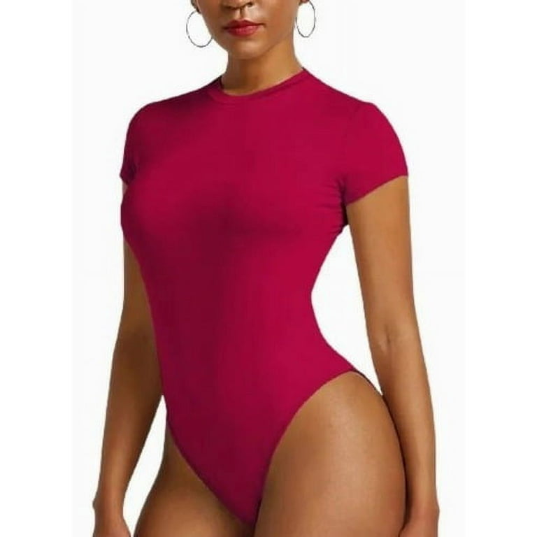  Body para mujer de manga larga sin costuras, camiseta sexy  (color rojo, talla: L) : Ropa, Zapatos y Joyería