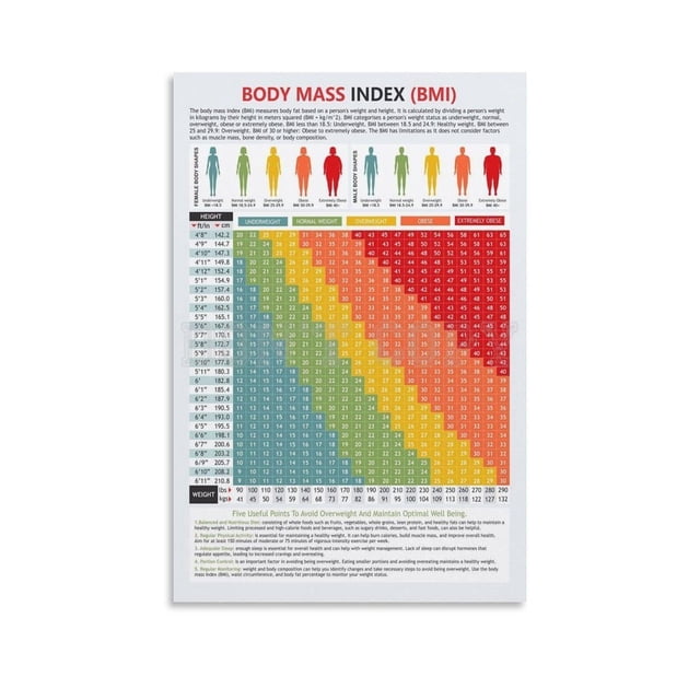 Body Mass Index Chart Poster BMI Wall Art Poster for Bedroom Living ...