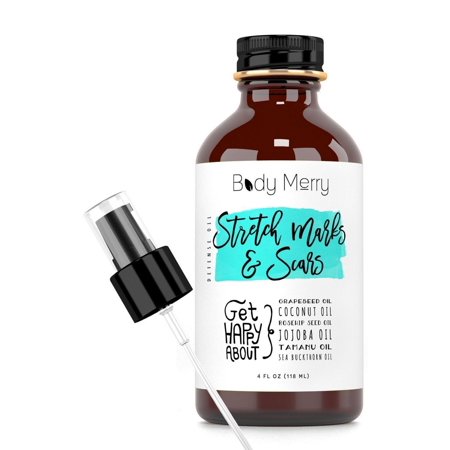 Body Merry Stretch Marks & Scars Defense Oil w Natural Coconut Oil + Rosehip + Jojoba + Tamanu + Sea Buckthorn to Combat Signs of Stretch Marks, Scars, Cellulite & Dry Skin