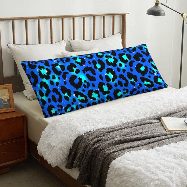 Body Pillow Cover 20x54in, Super Soft Light Blue Leopard Print Body